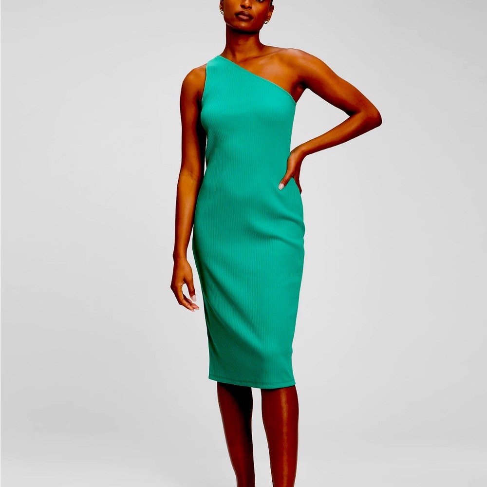 Rib One Shoulder Midi Dress